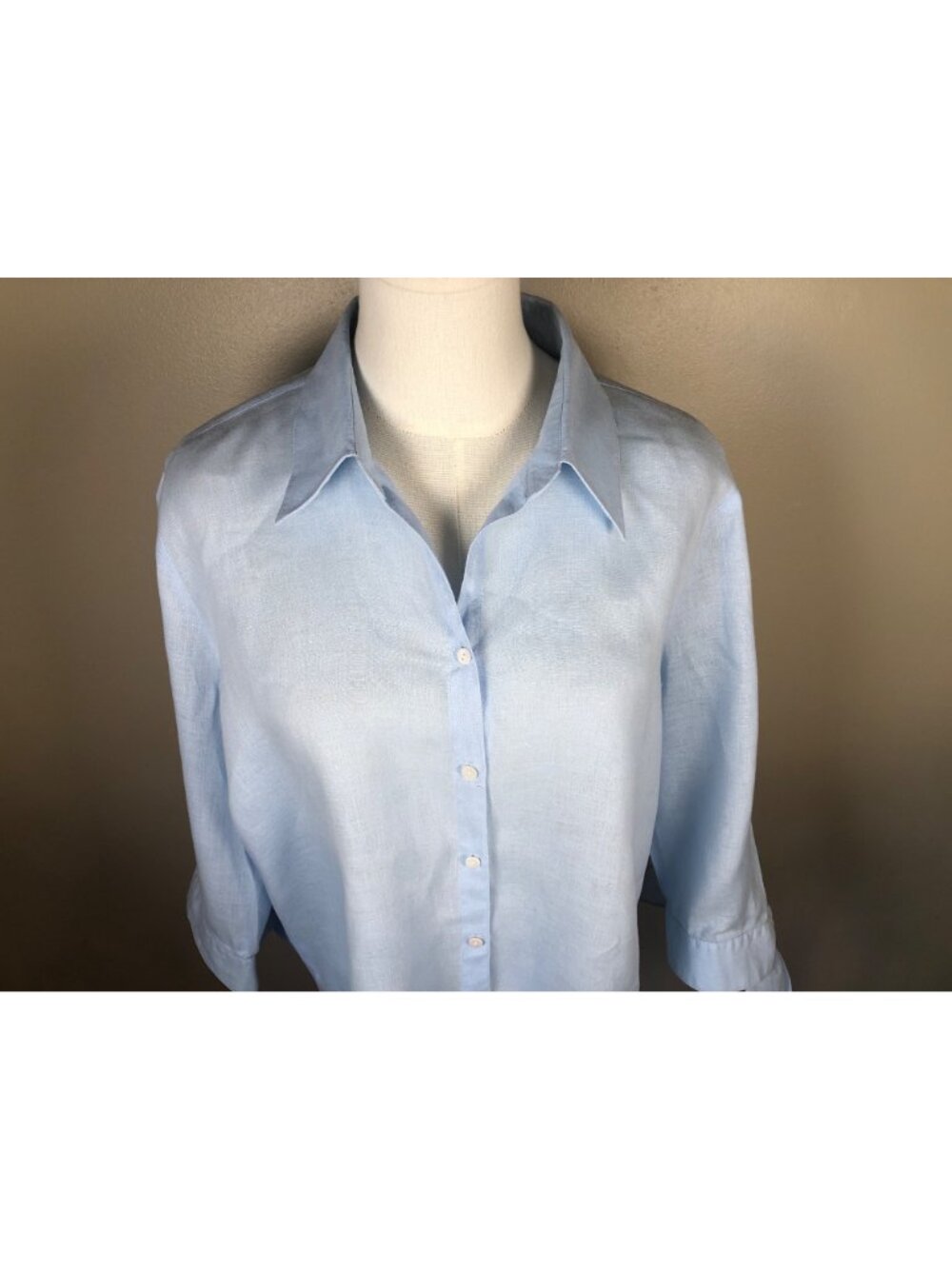Adriana Bermani 100% Linen 3/4 Sleeve Button Front Shirt Beach Coastal Size L - Picture 2 of 8
